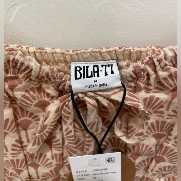 Bila Cream and Brown Smocked Tie Front Camisole - Picture 2 of 2